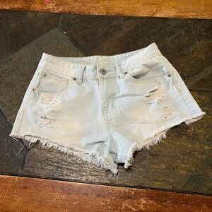 Rue21 Womens Light Wash Distressed High Waisted Denim Shorts Size 7/8 Frayed Hem